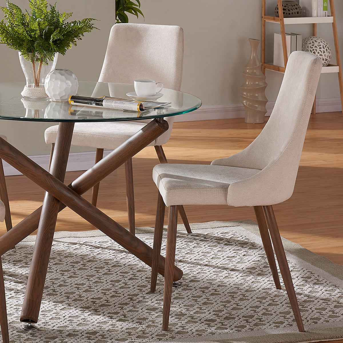 Cora Dining/Lounge Chair (Beige and Walnut) (Set of 2)