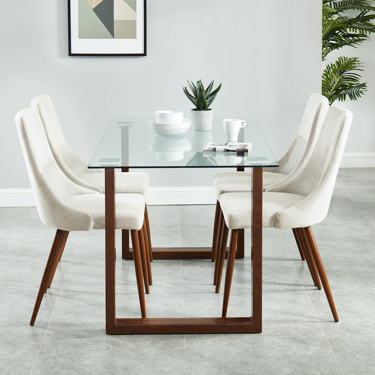 Cora Dining/Lounge Chair (Beige and Walnut) (Set of 2)