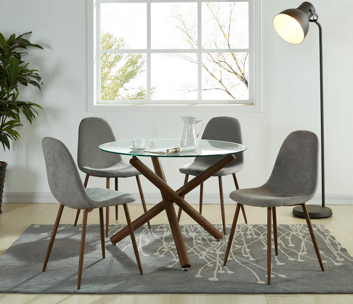 Lyna Dining/Lounge Chair (Grey and Walnut) (Set of 4)