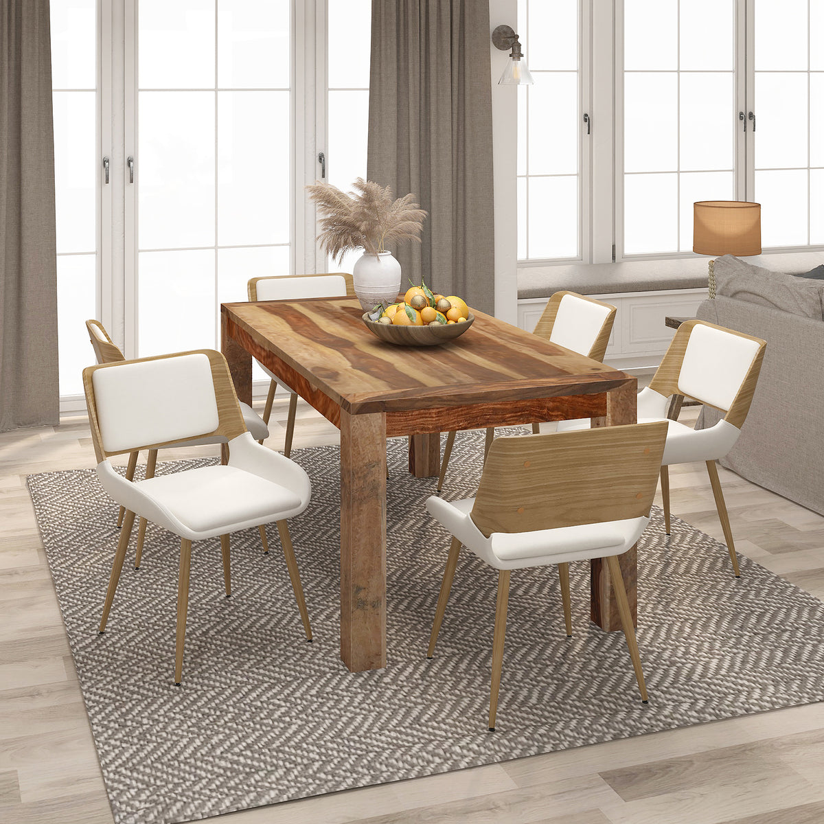 Hudson Dining/Lounge Chair (Beige Fabric and Natural) (Set of 2)