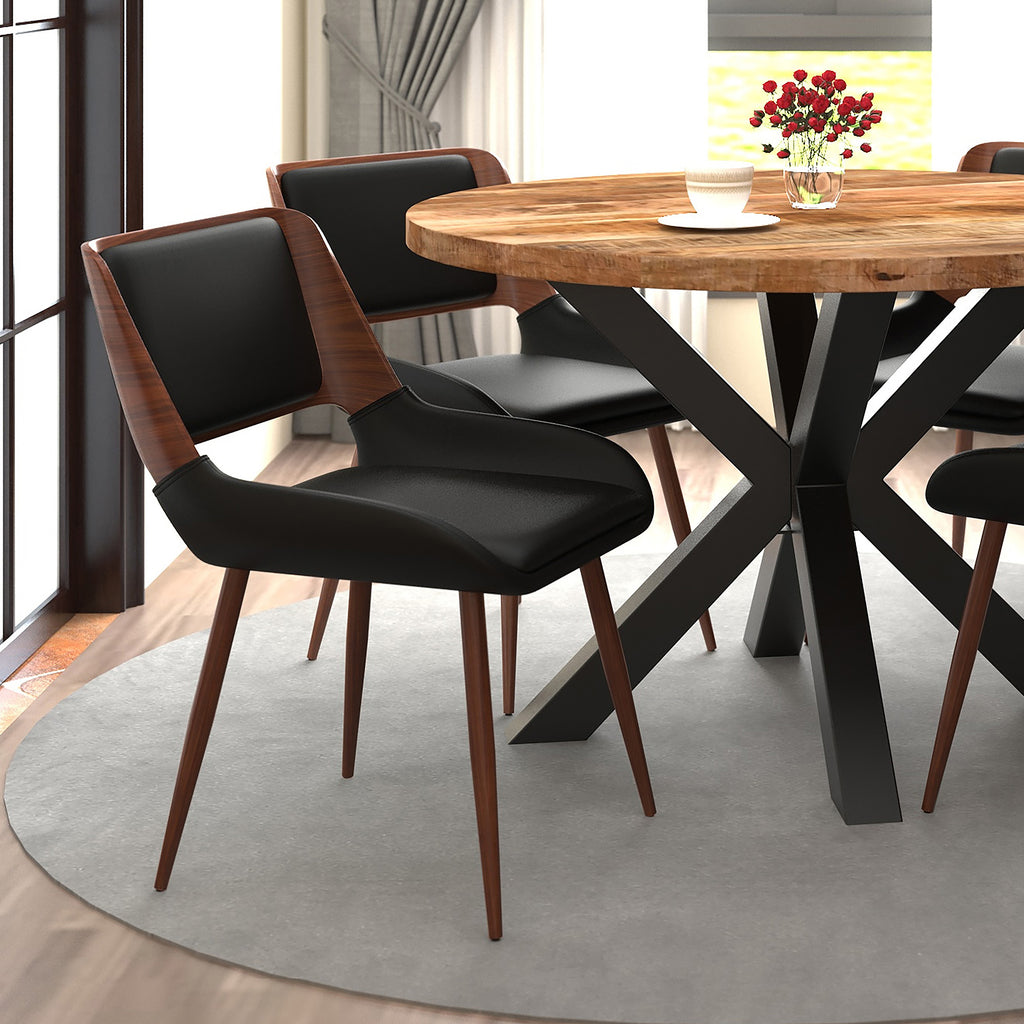 Hudson Dining/Lounge Chair (Black Faux Leather and Walnut) (Set of 2)