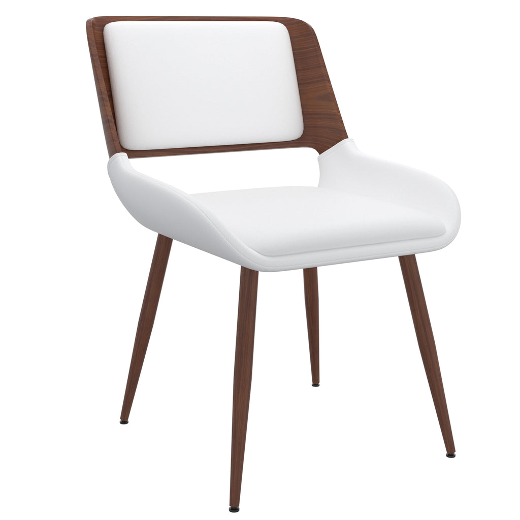 Hudson Dining/Lounge Chair (White Faux Leather and Walnut) (Set of 2)