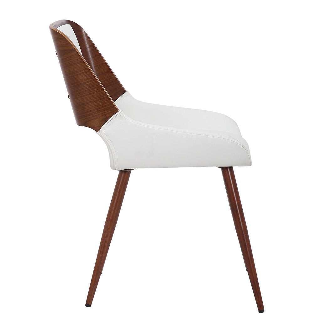 Hudson Dining/Lounge Chair (White Faux Leather and Walnut) (Set of 2)