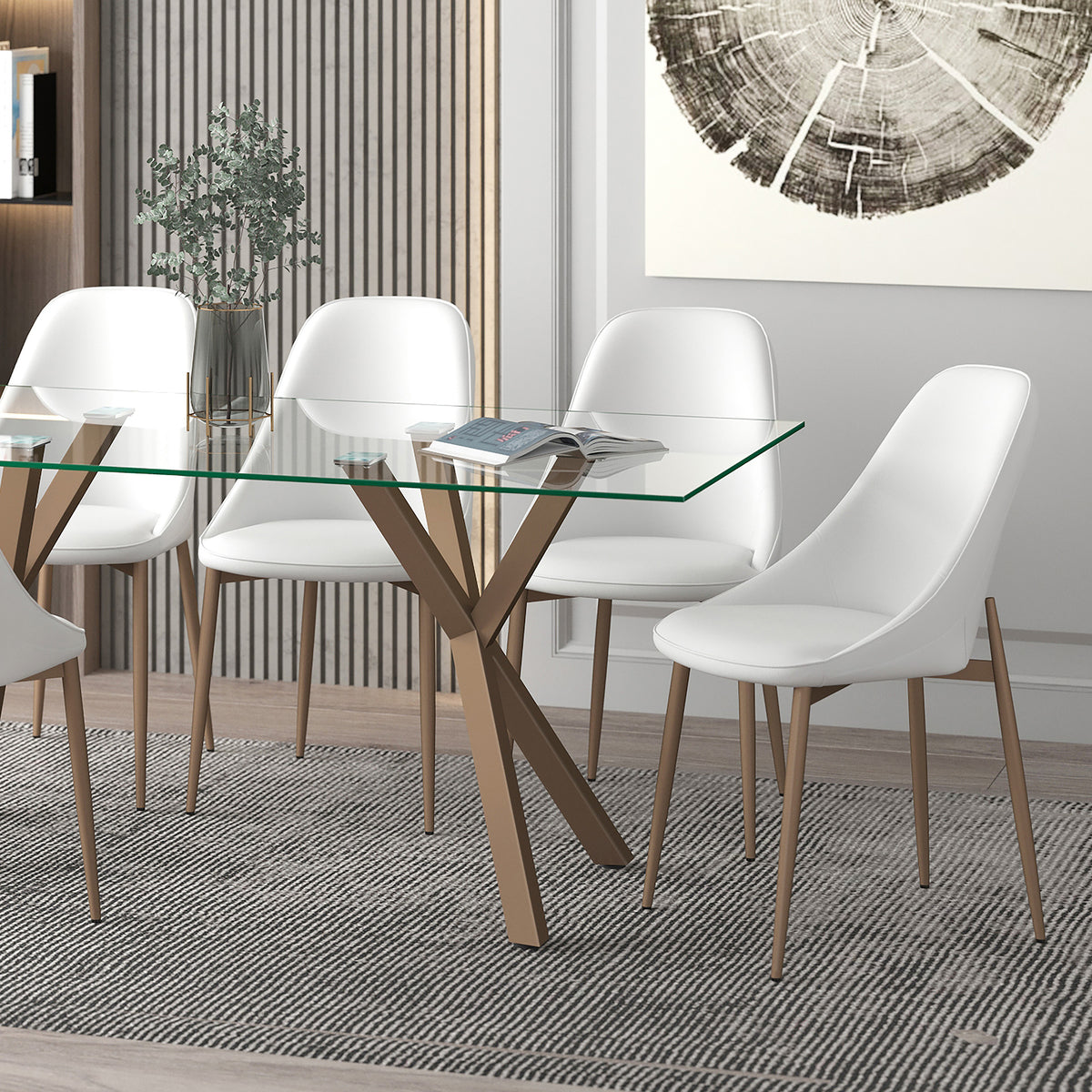 Cleo Dining/Lounge Chair (White and Aged Gold) (Set of 2)