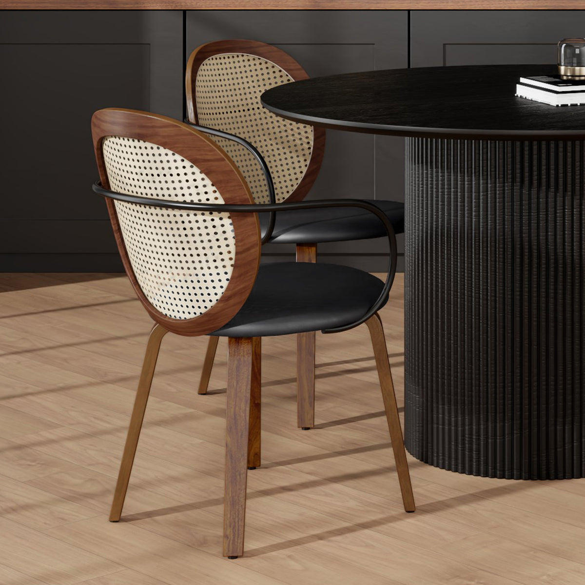Orias Dining/Lounge Chair (Walnut and Black) (Set of 2)
