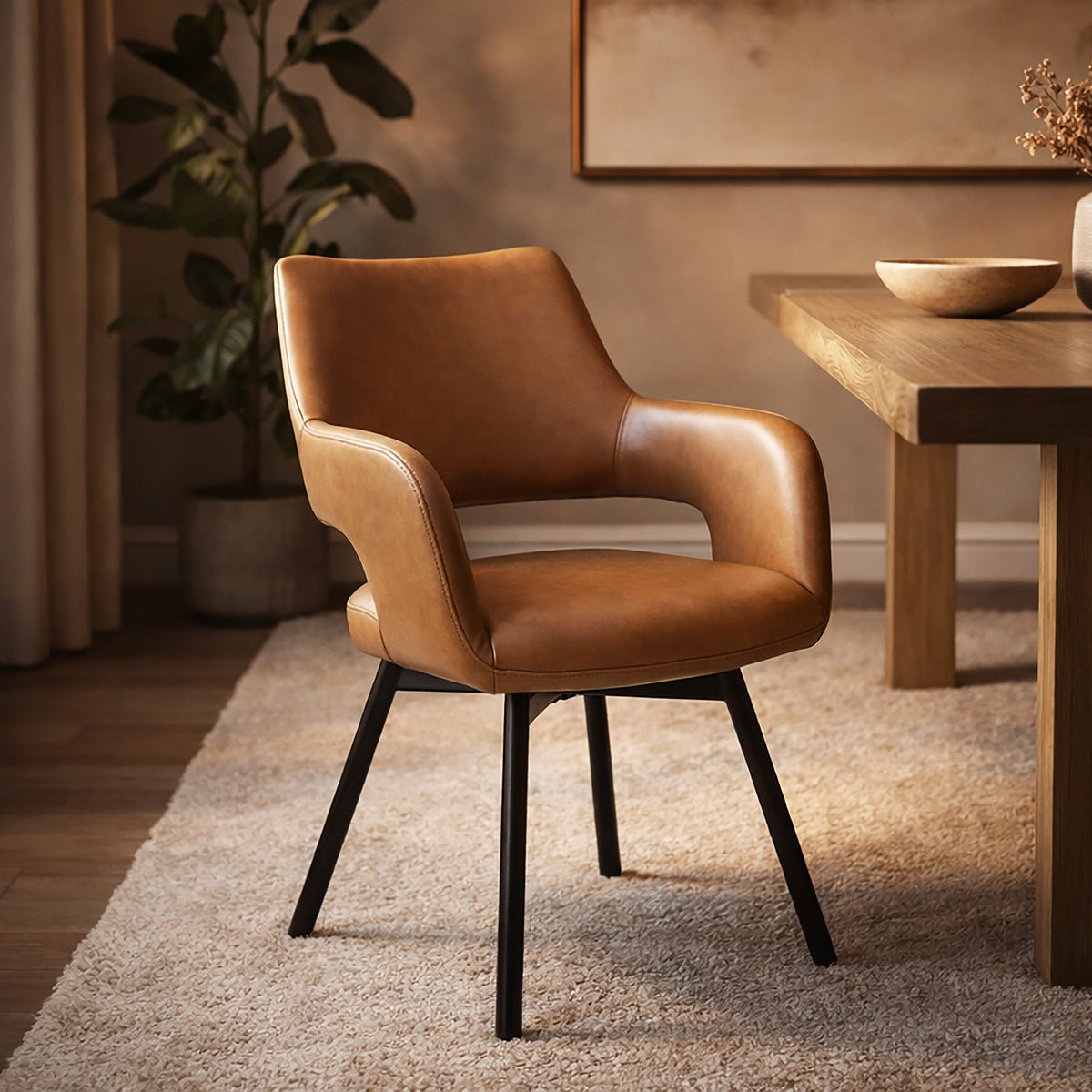 Ryder Swivel Dining and Accent Chair (Camel and Black) (Set of 2)