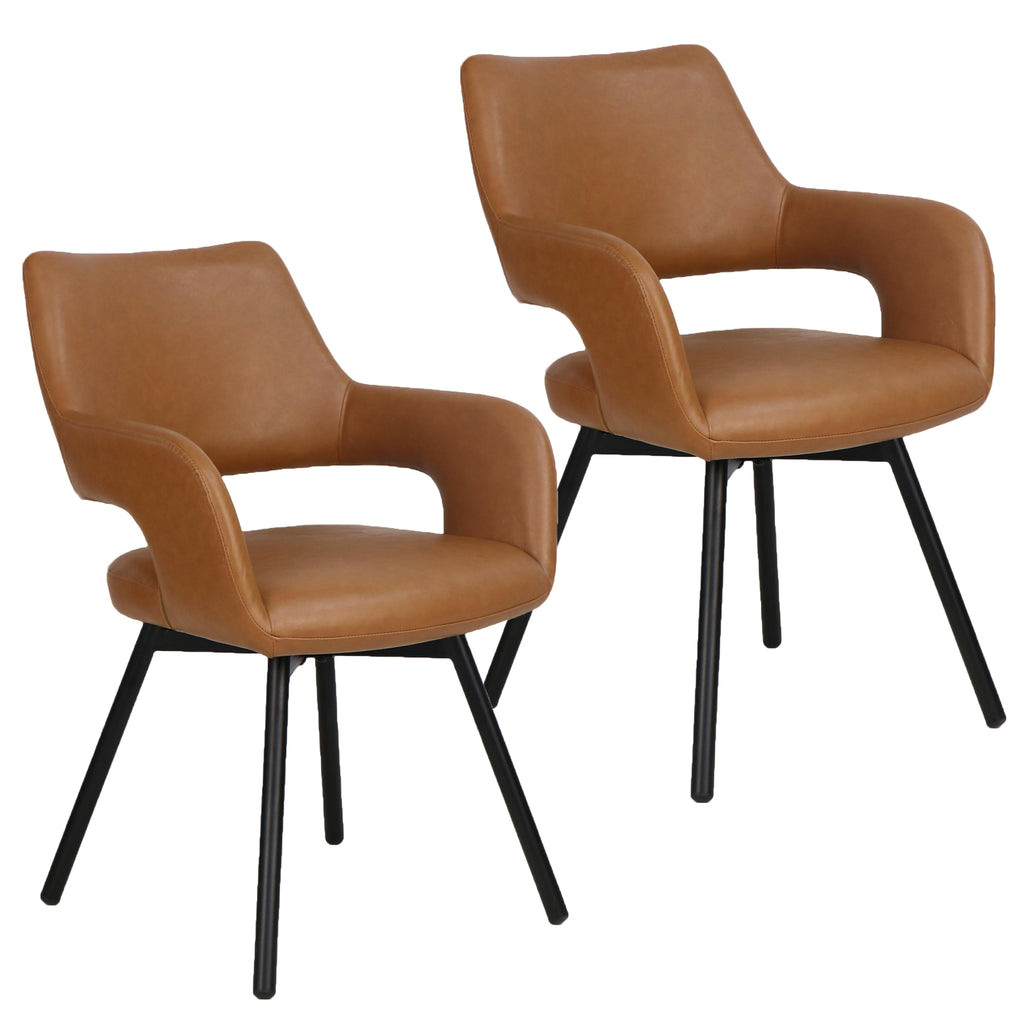 Ryder Swivel Dining and Accent Chair (Camel and Black) (Set of 2)