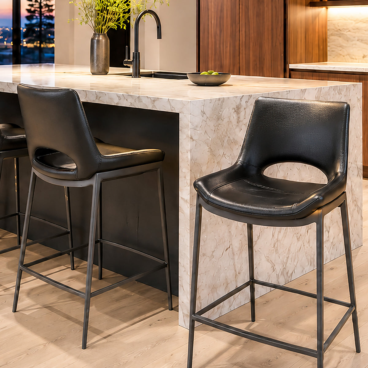 Icona 26″ Counter Stool (Black and Black) (Set of 2)