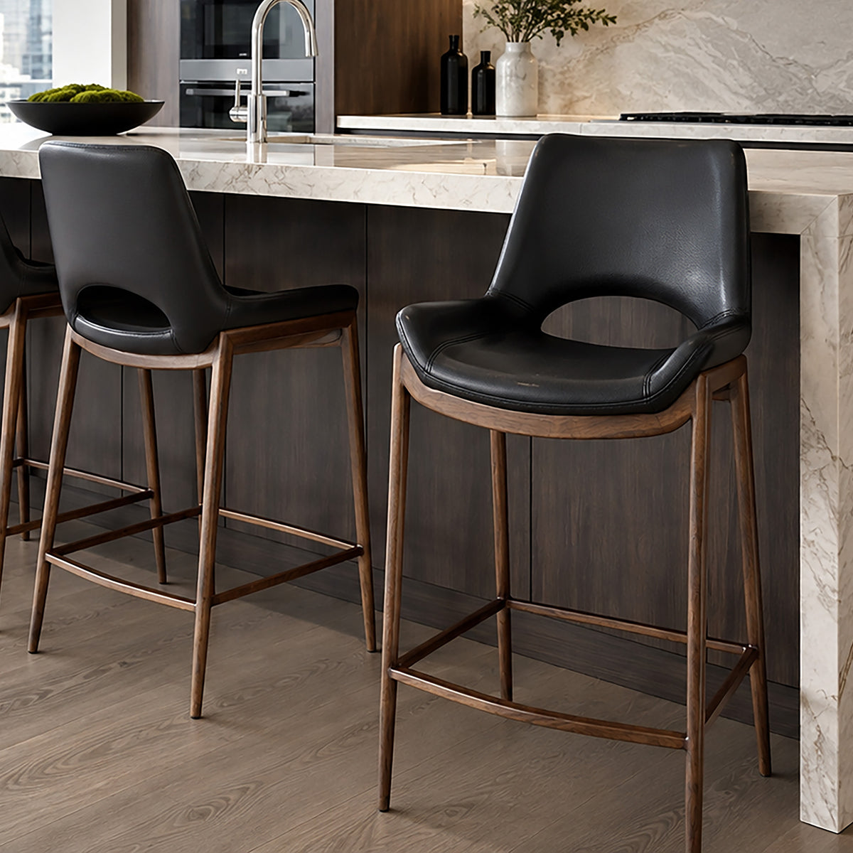 Icona 26″ Counter Stool (Black and Walnut) (Set of 2)