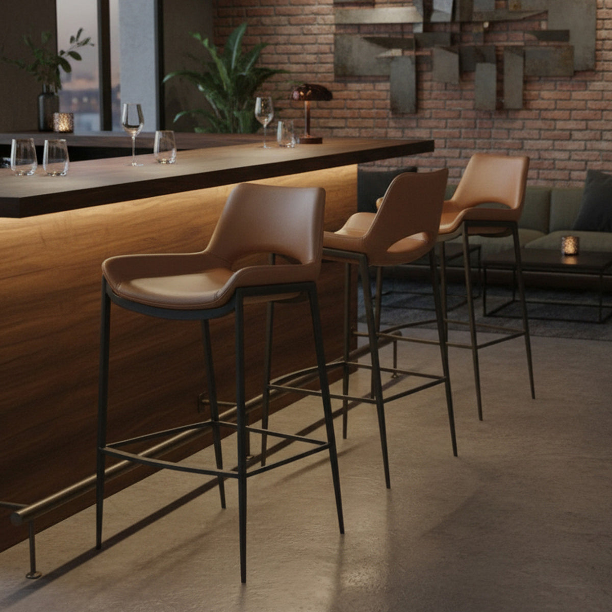 Icona 30″ Bar Stool (Saddle and Black) (Set of 2)