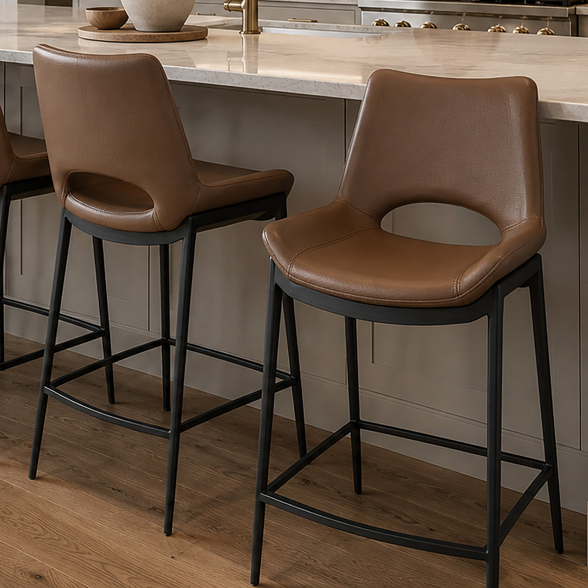 Icona 26″ Counter Stool (Saddle and Black) (Set of 2)
