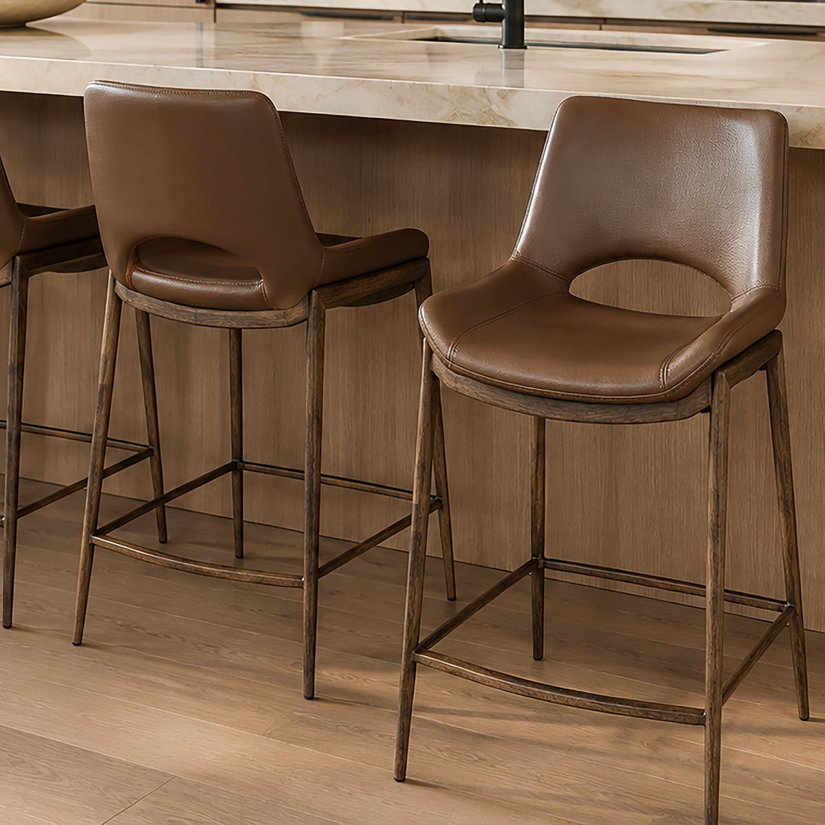 Icona 26″ Counter Stool (Saddle and Walnut) (Set of 2)