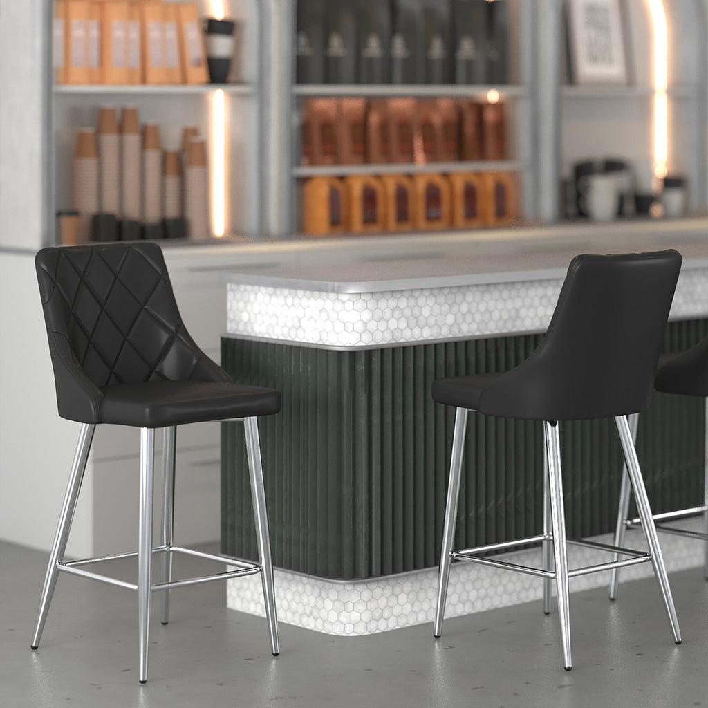 Devo 26″ Counter Stool (Black and Chrome) (Set of 2)
