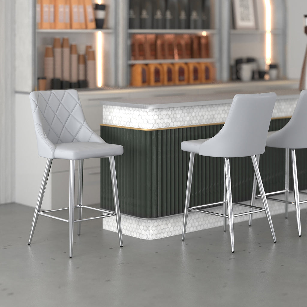 Devo 26″ Counter Stool (Light Grey and Chrome) (Set of 2)