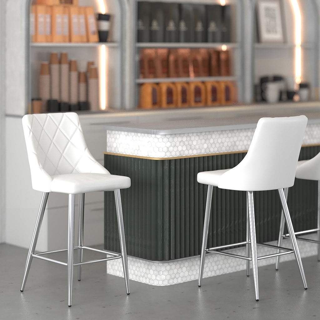 Devo 26″ Counter Stool (White and Chrome) (Set of 2)