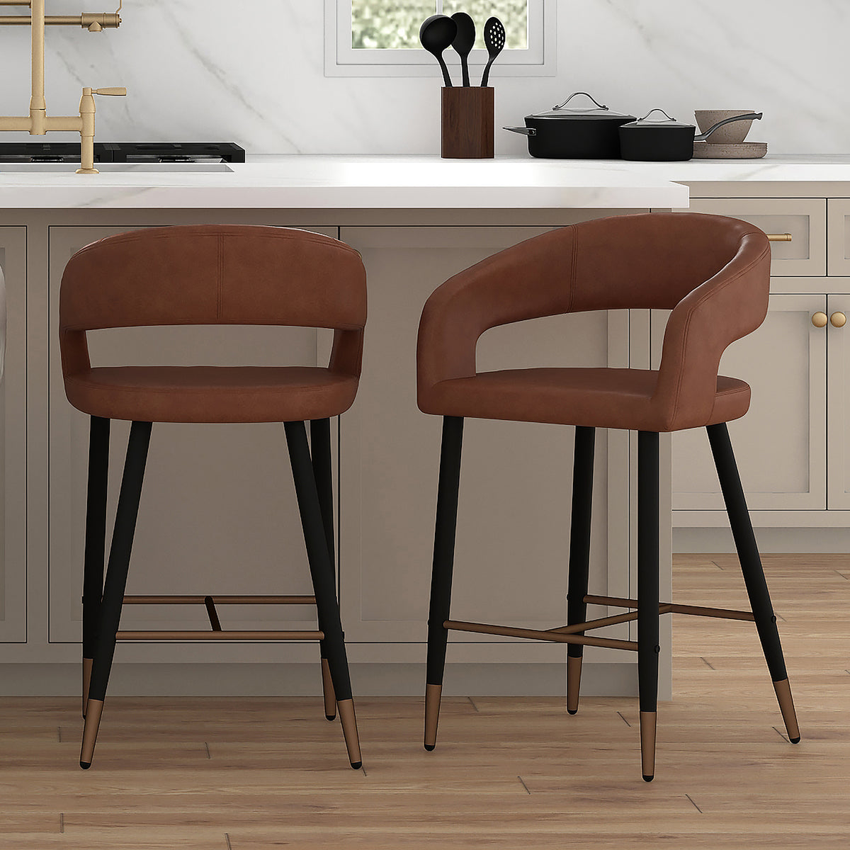 Crimson 26″ Counter Stool (Saddle and Black) (Set of 2)