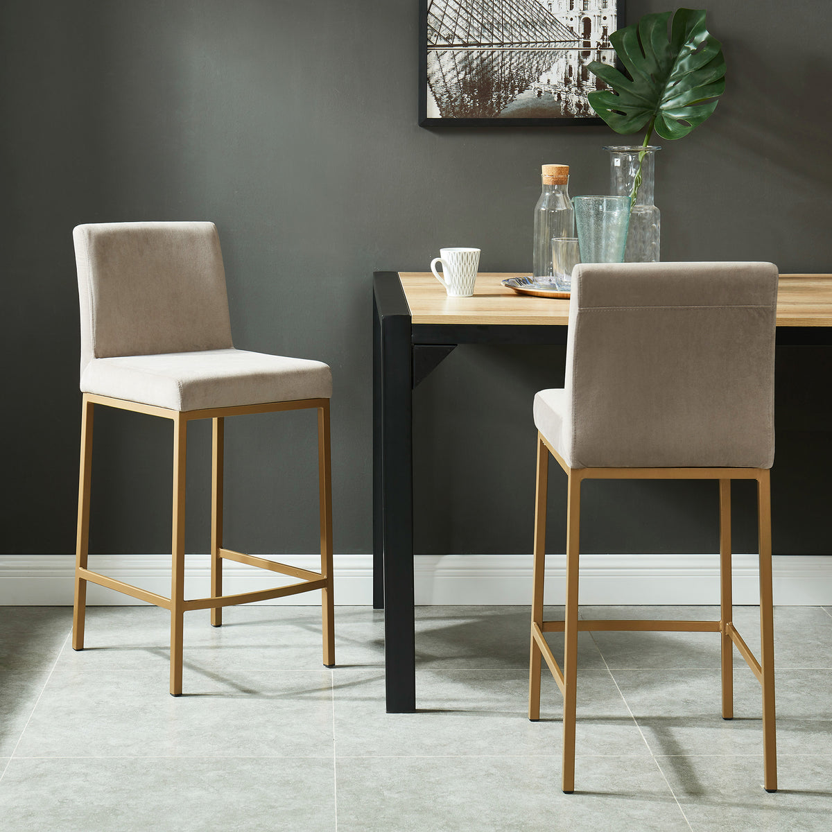 Diego 26″ Counter Stool (Beige and Aged Gold) (Set of 2)
