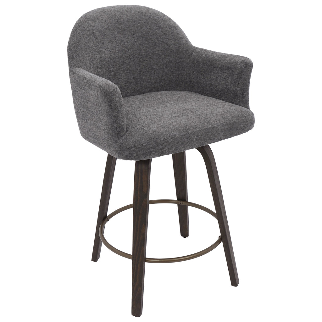 Torra 26″ Counter Stool with Swivel (Warm Charcoal and Dark Walnut) (Set of 2)