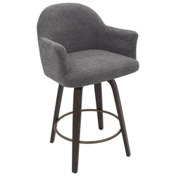 Torra 26″ Counter Stool with Swivel (Warm Charcoal and Dark Walnut) (Set of 2)