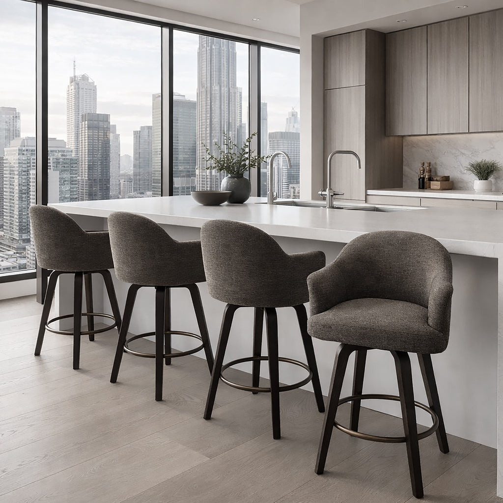 Torra 26″ Counter Stool with Swivel (Warm Charcoal and Dark Walnut) (Set of 2)