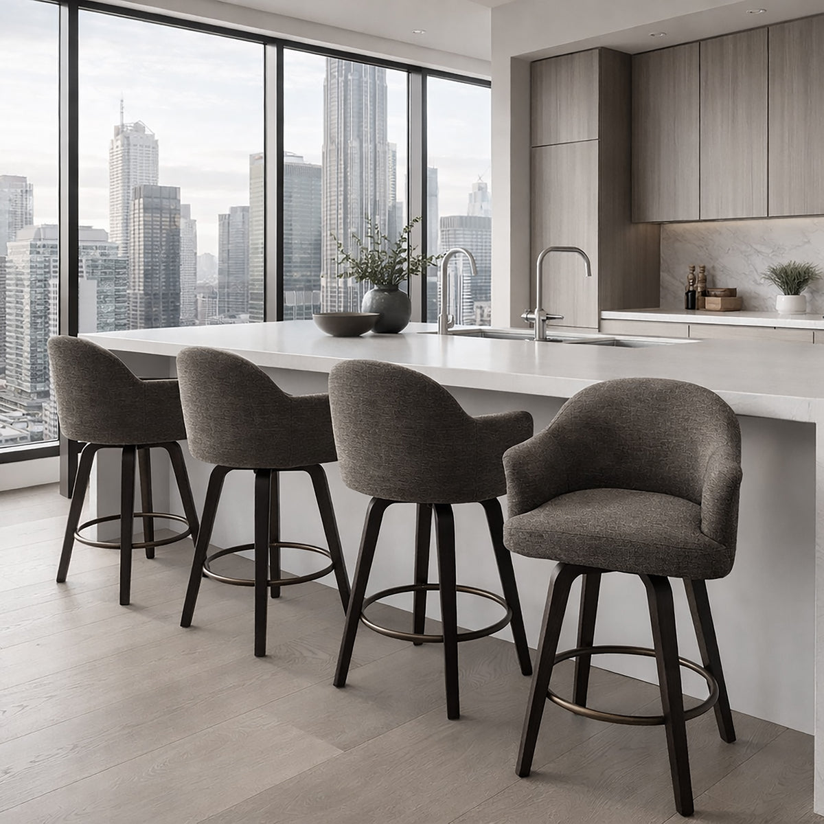 Torra 26″ Counter Stool with Swivel (Warm Charcoal and Dark Walnut) (Set of 2)