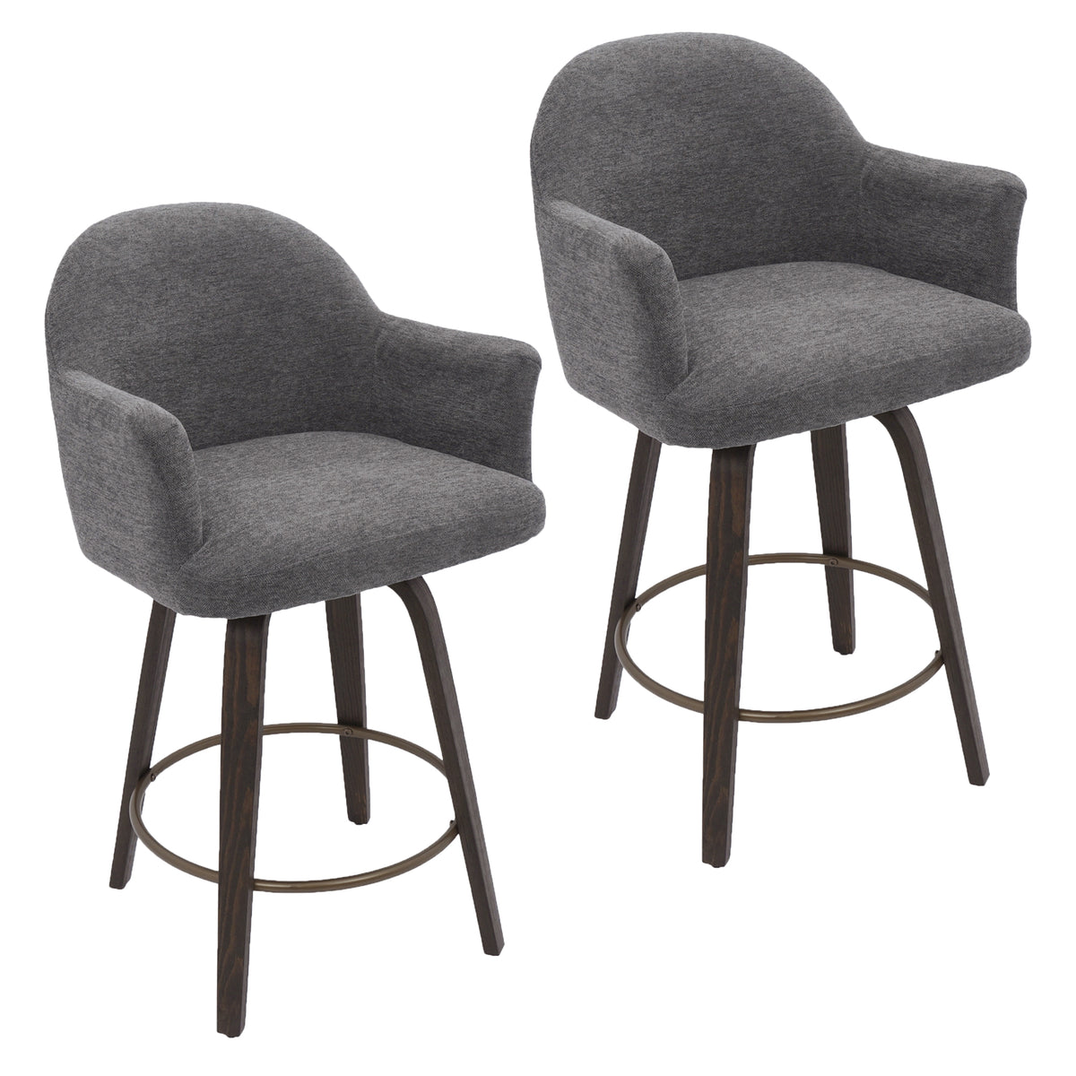 Torra 26″ Counter Stool with Swivel (Warm Charcoal and Dark Walnut) (Set of 2)