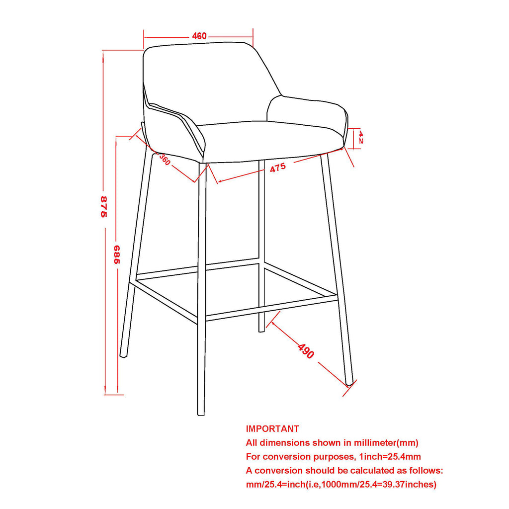 Baily 26″ Counter Stool (Brown PU and Black) (Set of 2)