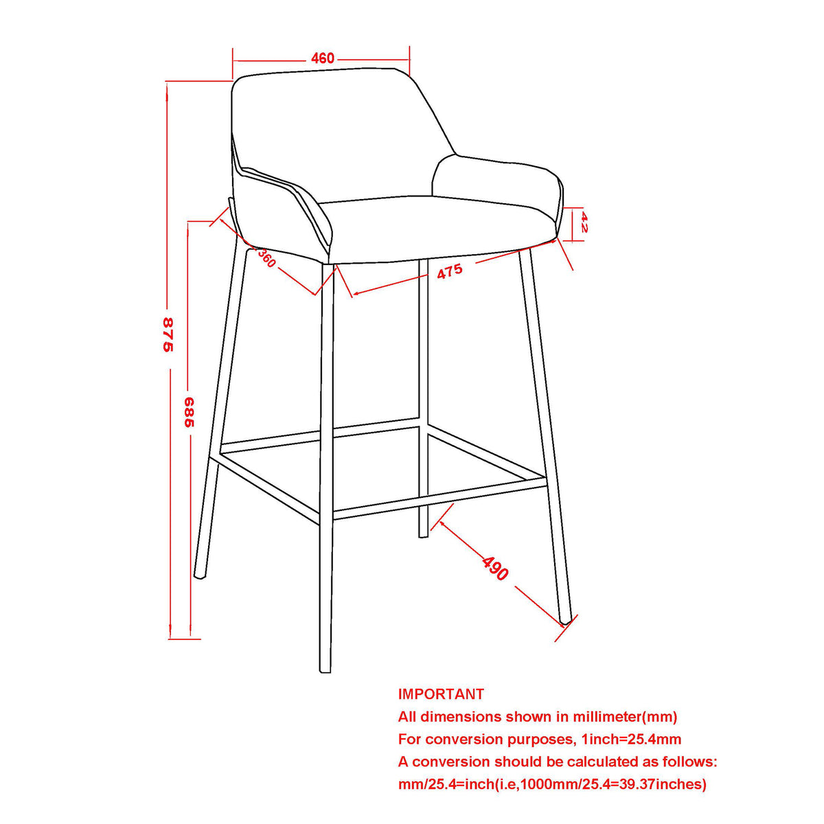 Baily 26″ Counter Stool (Brown PU and Black) (Set of 2)
