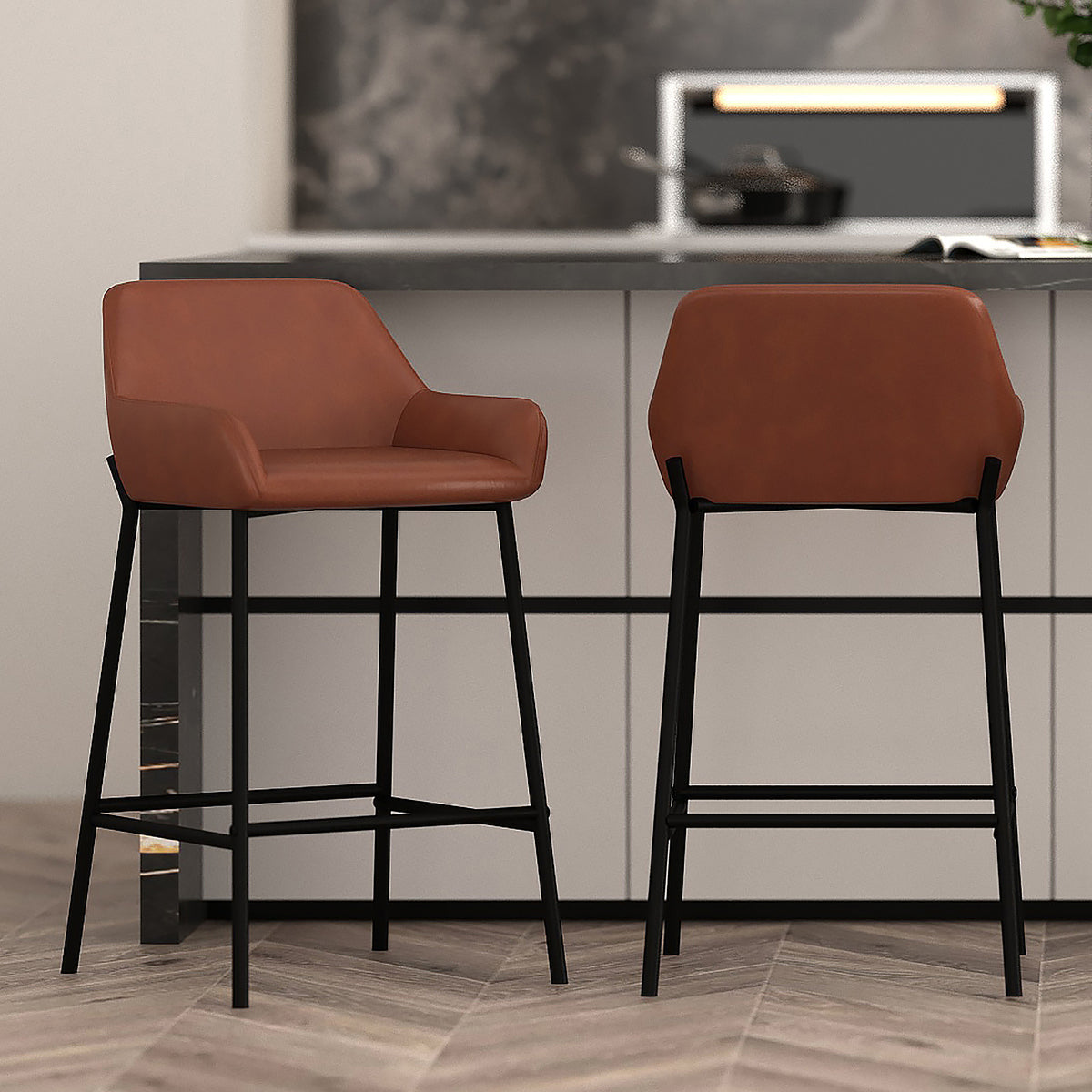 Baily 26″ Counter Stool (Saddle PU and Black) (Set of 2)