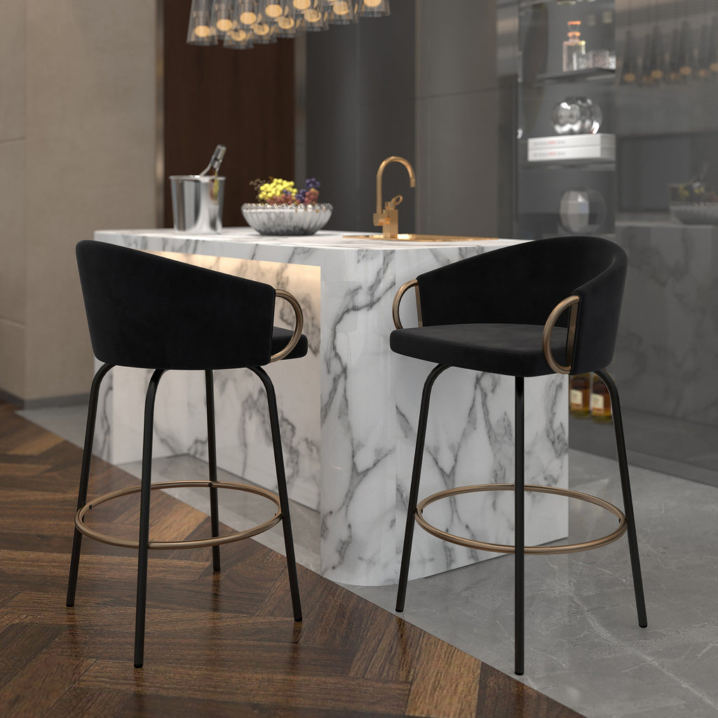 Lavo 26″ Counter Stool with Swivel (Black and Aged Gold) (Set of 2)