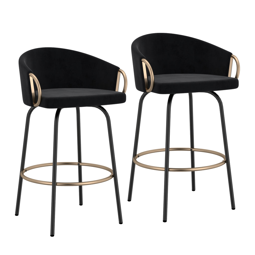 Lavo 26″ Counter Stool with Swivel (Black and Aged Gold) (Set of 2)