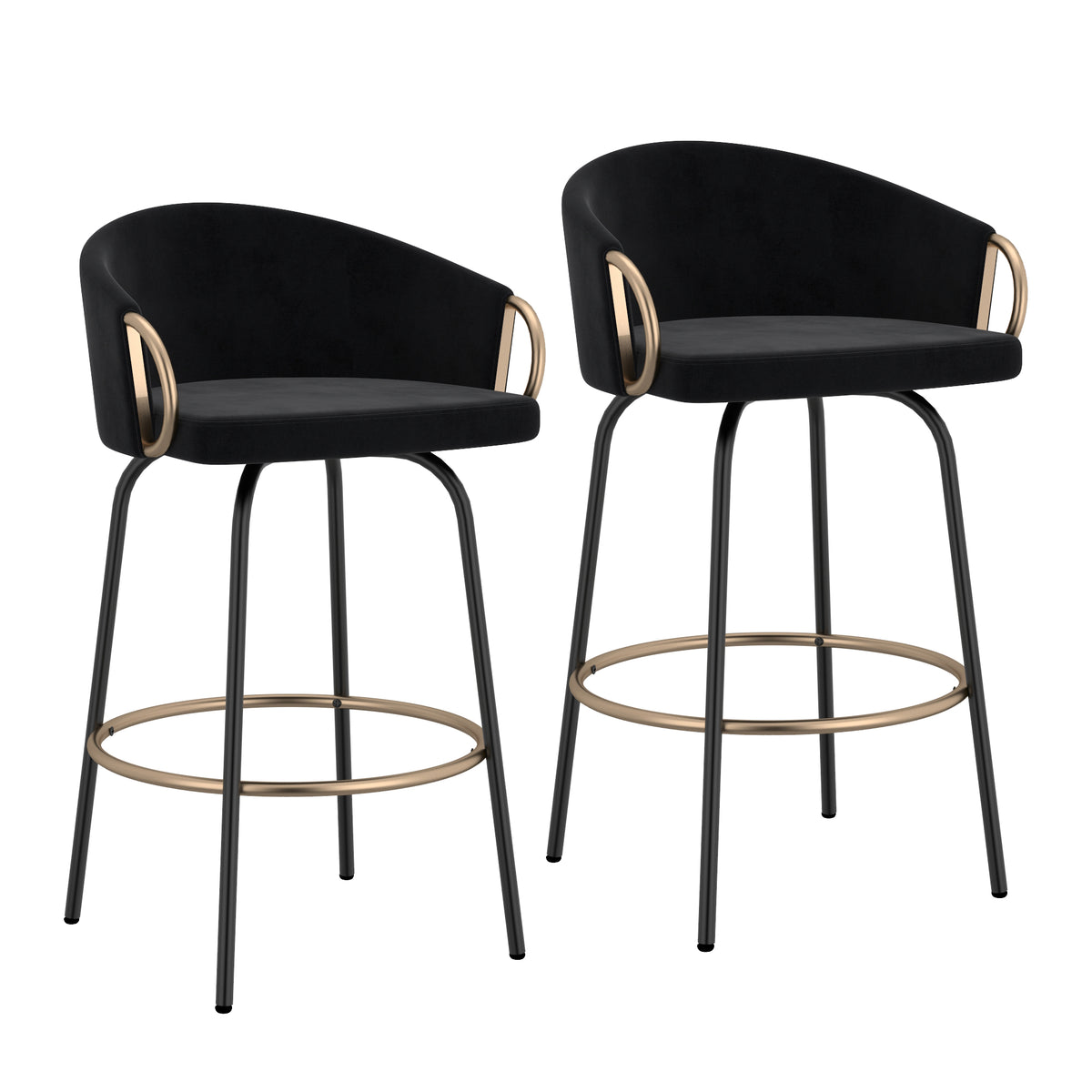Lavo 26″ Counter Stool with Swivel (Black and Aged Gold) (Set of 2)