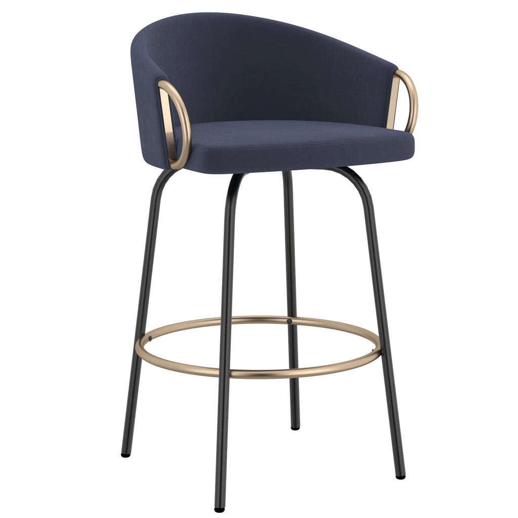 Lavo 26″ Counter Stool with Swivel (Blue and Black and Aged Gold) (Set of 2)