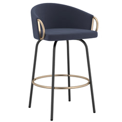 Lavo 26″ Counter Stool with Swivel (Blue and Black and Aged Gold) (Set of 2)