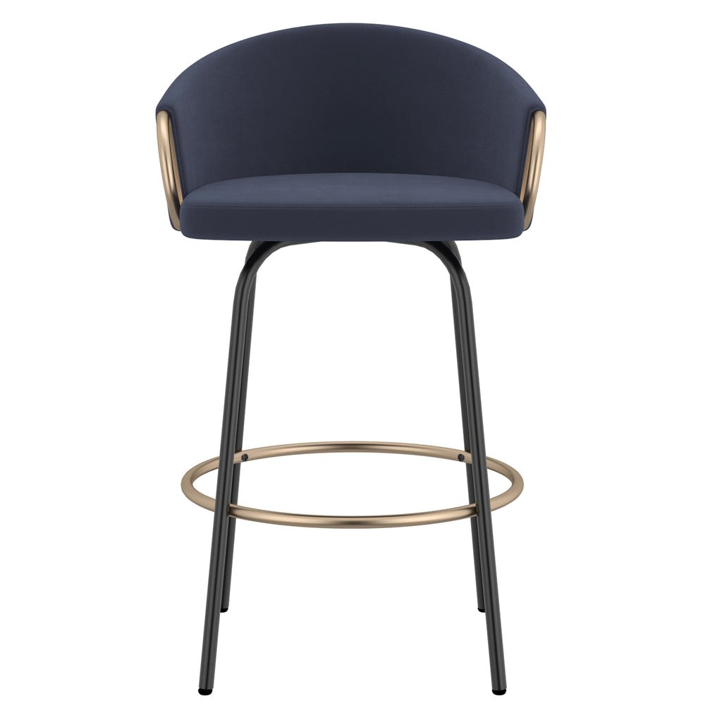 Lavo 26″ Counter Stool with Swivel (Blue and Black and Aged Gold) (Set of 2)