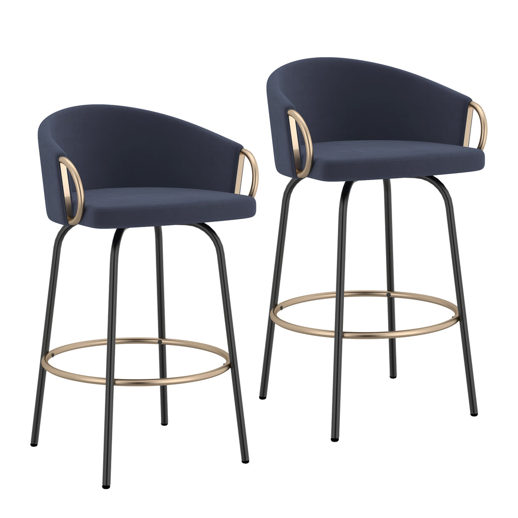 Lavo 26″ Counter Stool with Swivel (Blue and Black and Aged Gold) (Set of 2)