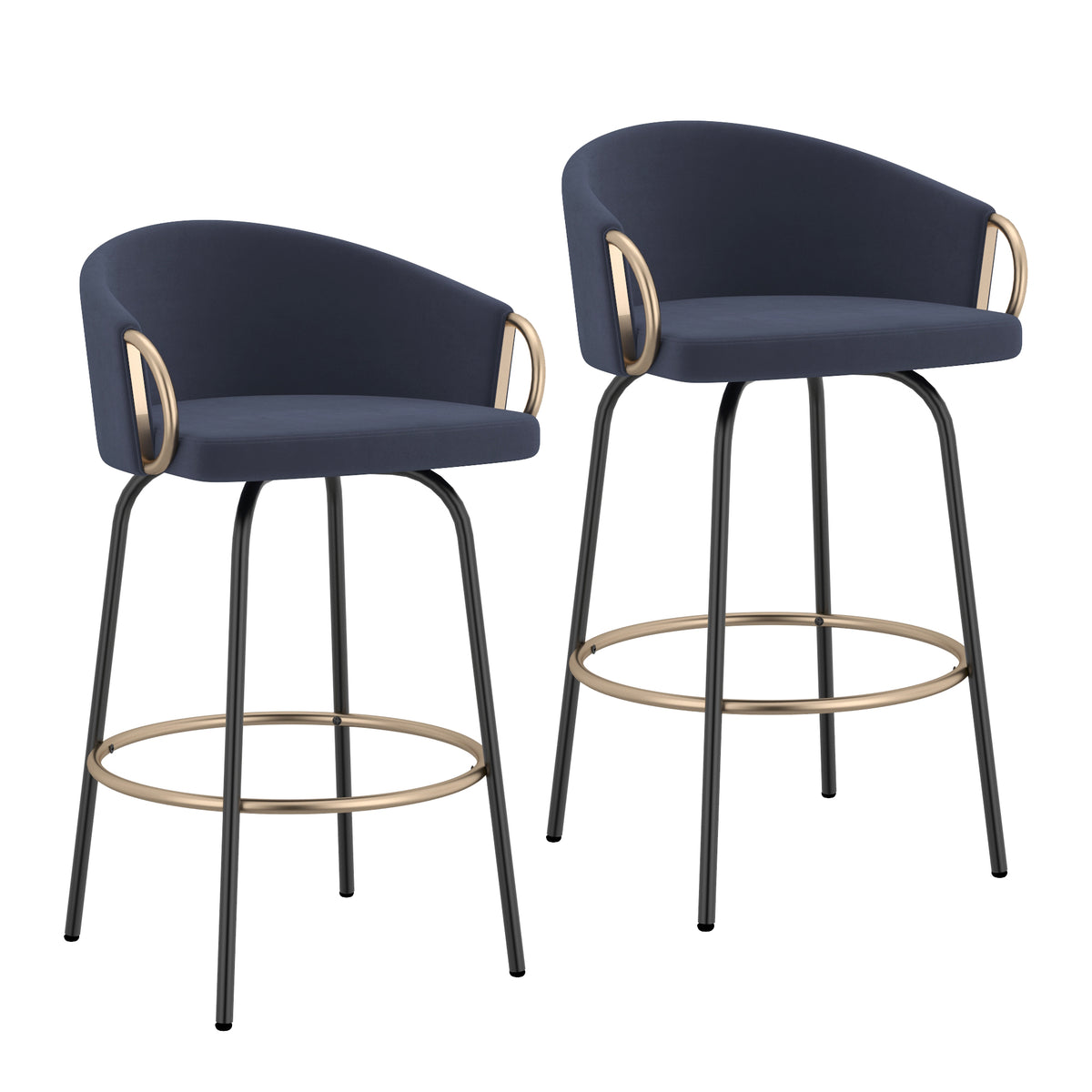Lavo 26″ Counter Stool with Swivel (Blue and Black and Aged Gold) (Set of 2)