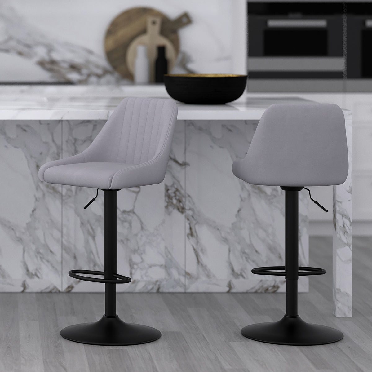 Kron Air-Lift Stool (Grey Fabric and Black) (Set of 2)