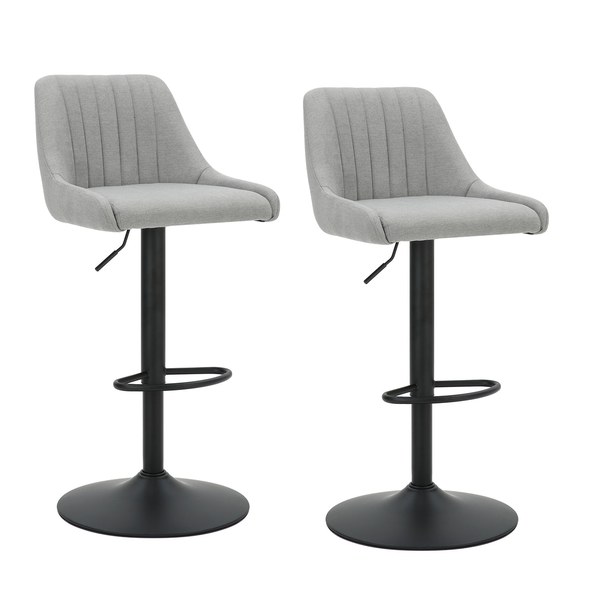 Kron Air-Lift Stool (Grey Fabric and Black) (Set of 2)