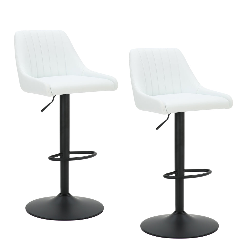 Kron Air-Lift Stool (White PU and Black) (Set of 2)
