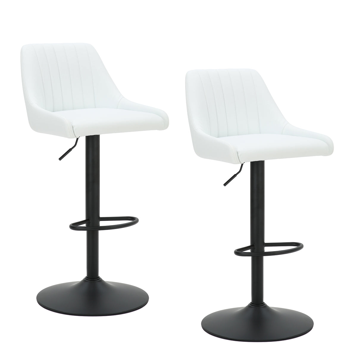 Kron Air-Lift Stool (White PU and Black) (Set of 2)