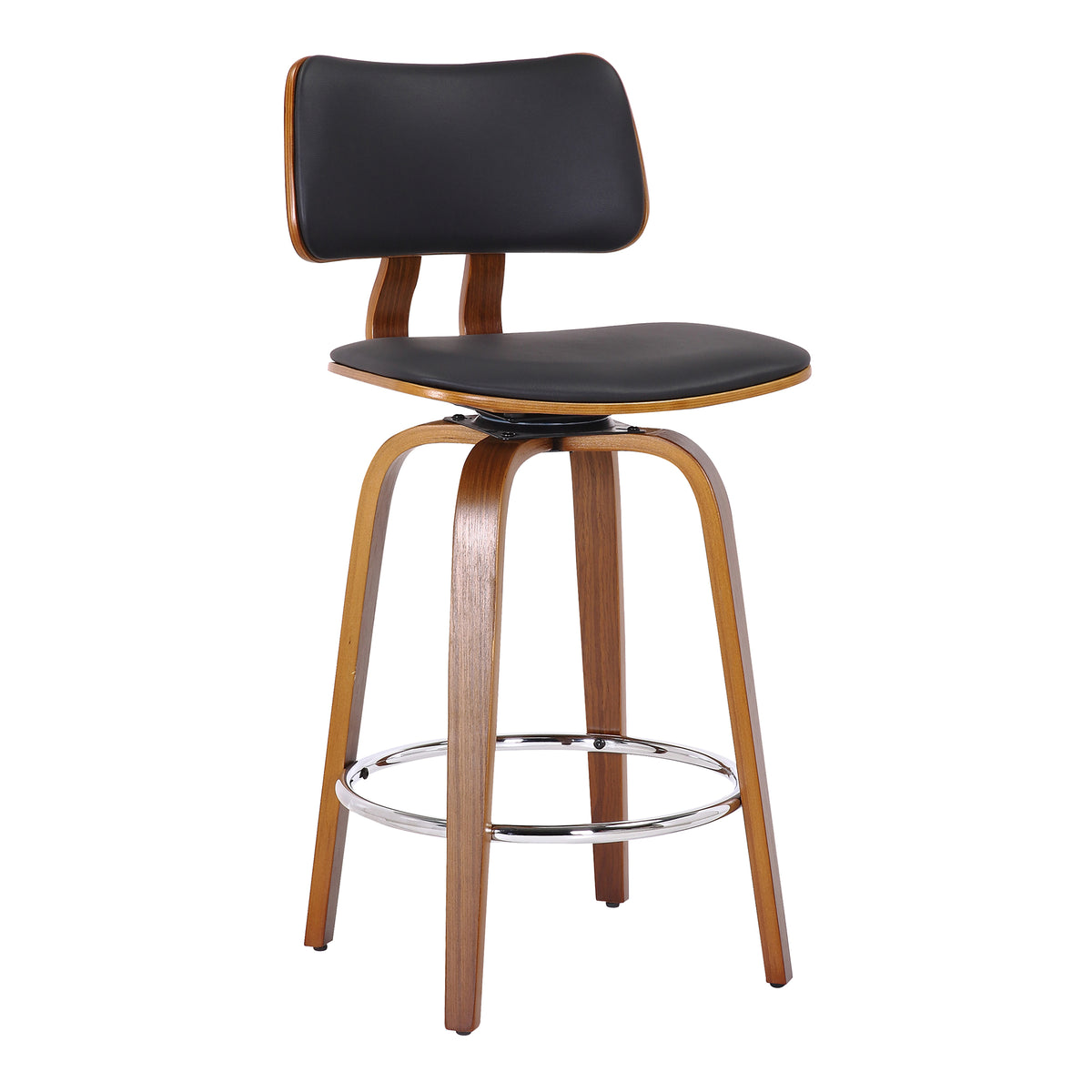 Zuni 26″ Counter Stool with Swivel, PU (Black PU and Walnut) (Set of 2)