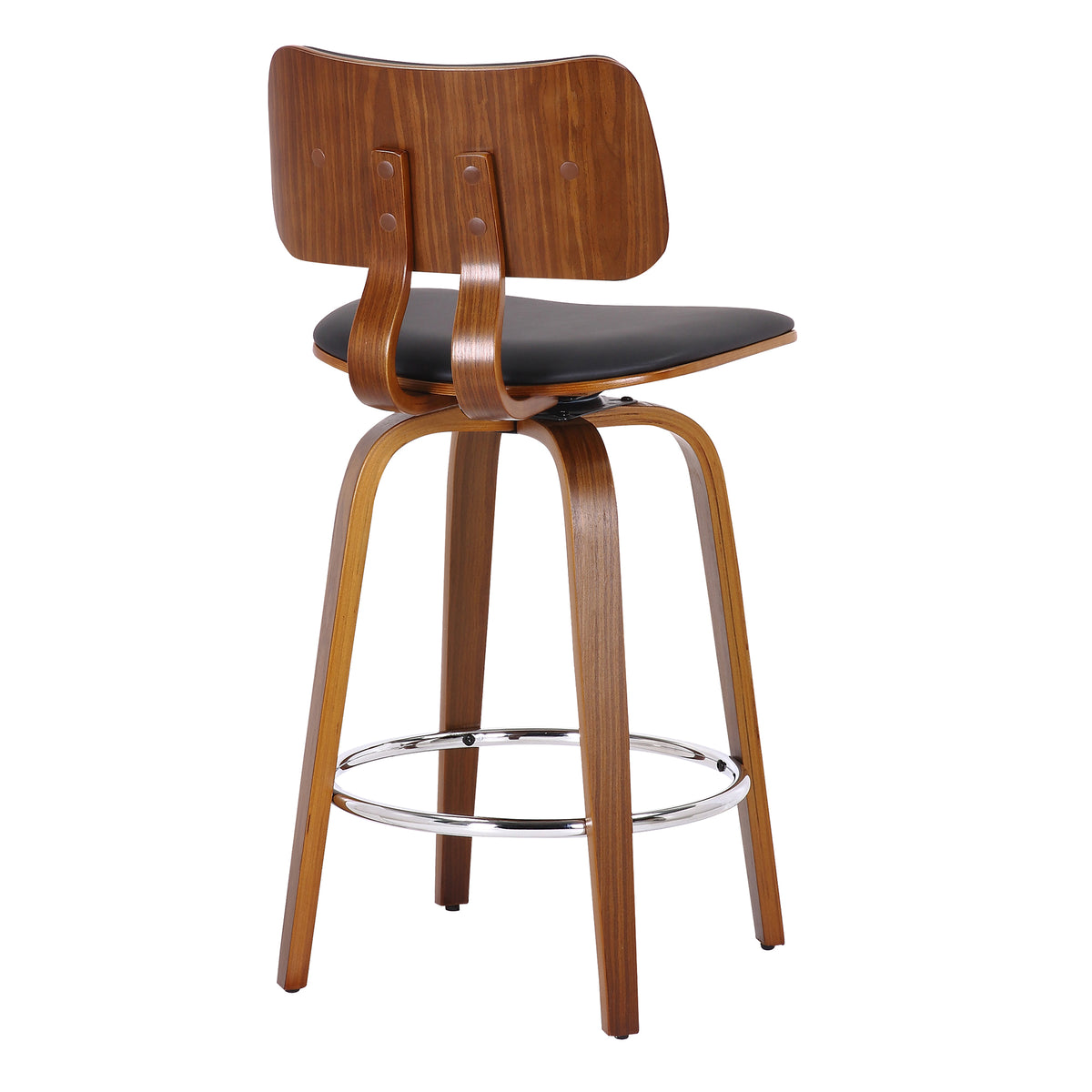 Zuni 26″ Counter Stool with Swivel, PU (Black PU and Walnut) (Set of 2)