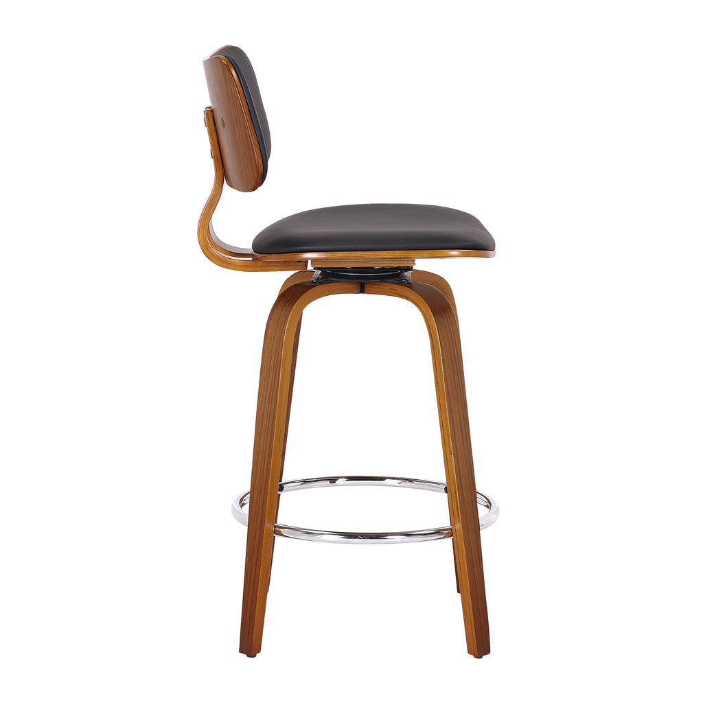 Zuni 26″ Counter Stool with Swivel, PU (Black PU and Walnut) (Set of 2)