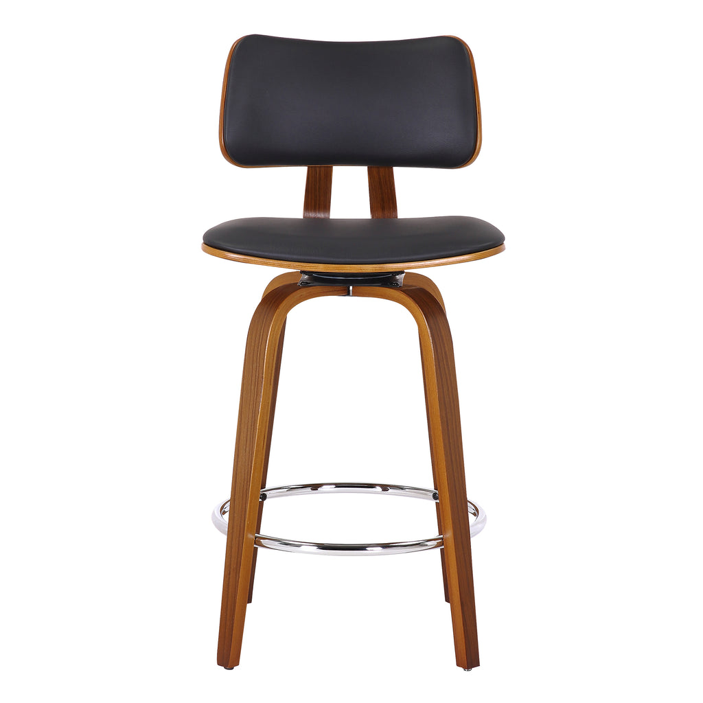 Zuni 26″ Counter Stool with Swivel, PU (Black PU and Walnut) (Set of 2)