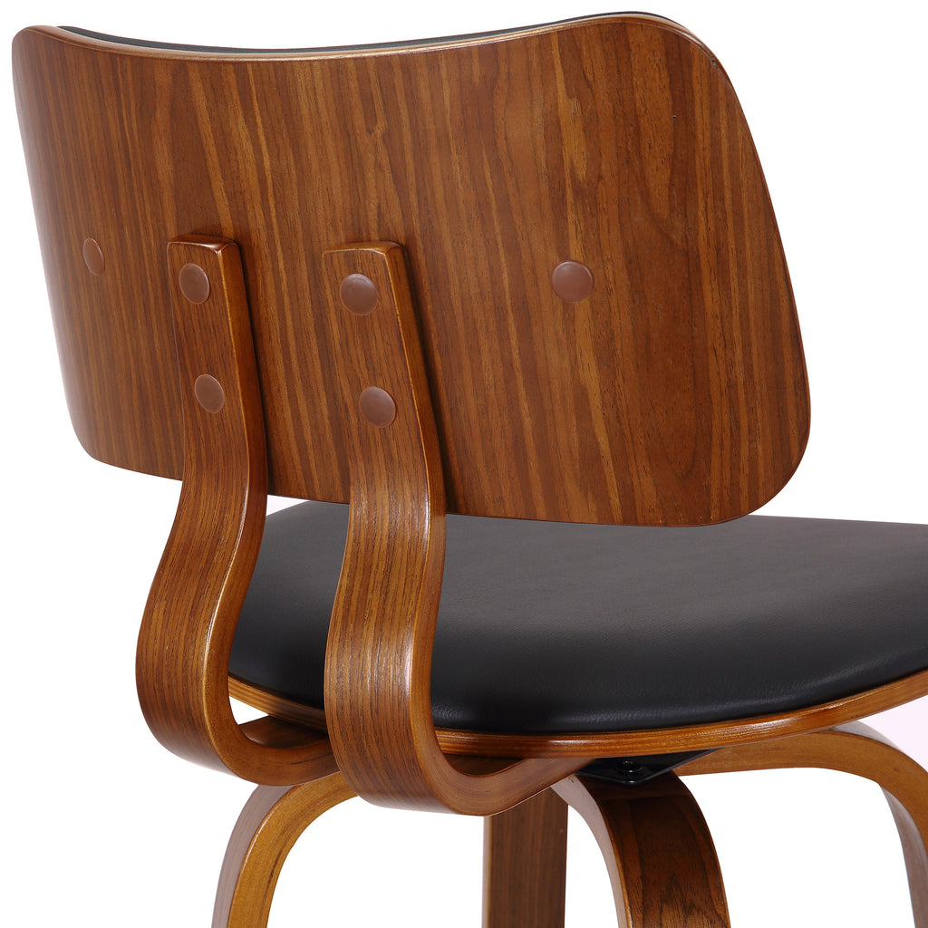 Zuni 26″ Counter Stool with Swivel, PU (Black PU and Walnut) (Set of 2)