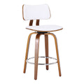 Zuni 26″ Counter Stool with Swivel, PU (White PU and Walnut) (Set of 2)