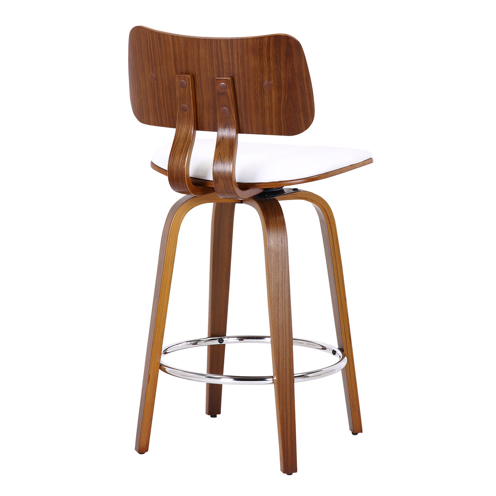 Zuni 26″ Counter Stool with Swivel, PU (White PU and Walnut) (Set of 2)