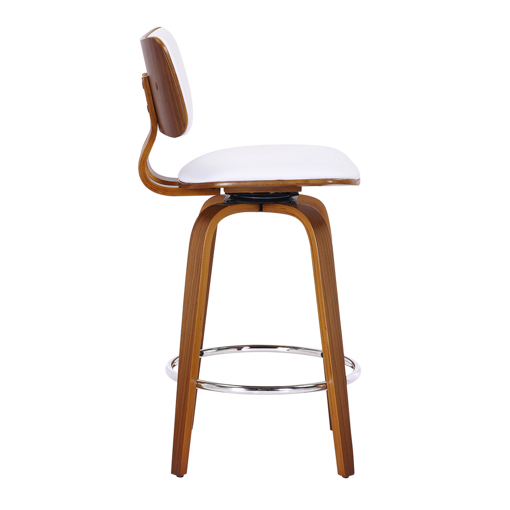 Zuni 26″ Counter Stool with Swivel, PU (White PU and Walnut) (Set of 2)