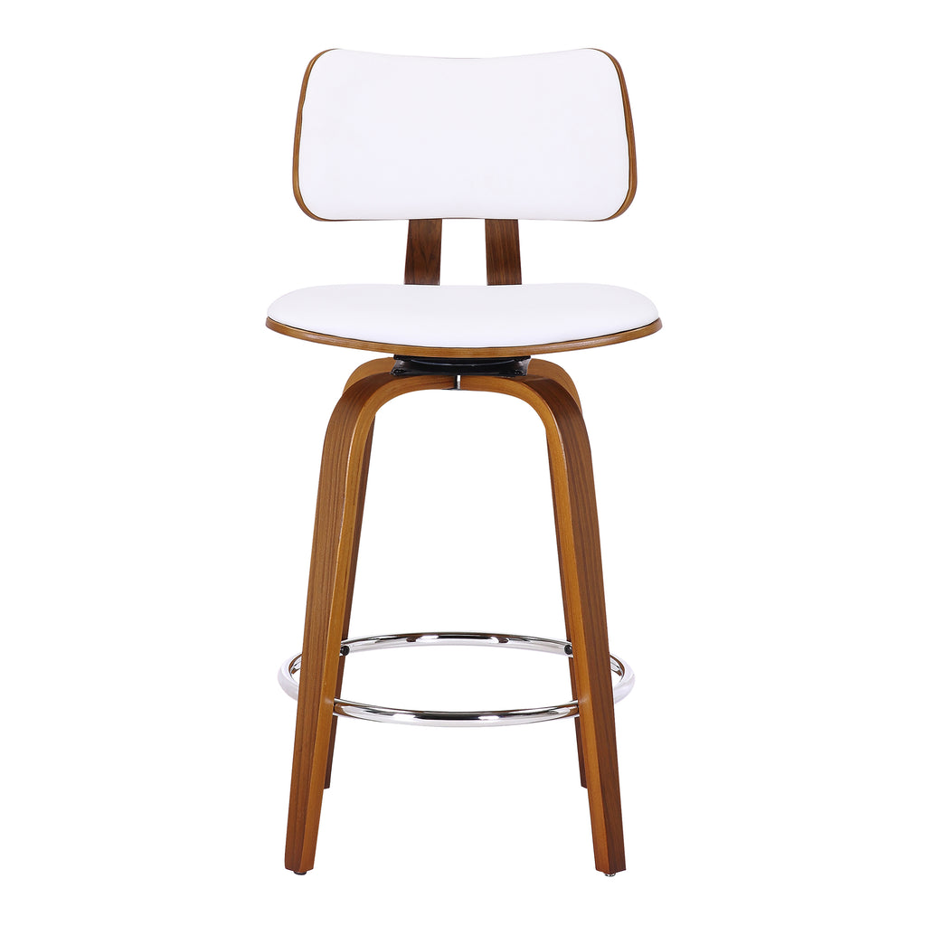 Zuni 26″ Counter Stool with Swivel, PU (White PU and Walnut) (Set of 2)